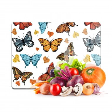 Decovetro Cam Kesme Tahtası ve Sunumluk Renkli Kelebek Desenli 20x30 Cm