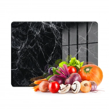 Decovetro Cam Kesme Tahtası ve Sunumluk Siyah Beyaz Mermer Desenli 30x40 Cm