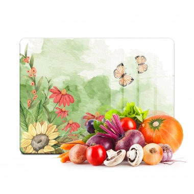 Decovetro Cam Kesme Tahtası ve Sunumluk Suluboya Kelebek Desenli 20x30 Cm