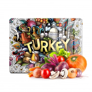 Decovetro Cam Kesme Tahtası ve Sunumluk Türkiye Desenli 30x40 Cm