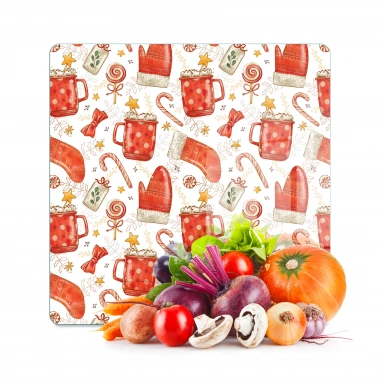 Decovetro Cam Kesme Tahtası ve Sunumluk Kare Christmas Yılbaşı Desenli 30 x 30 cm