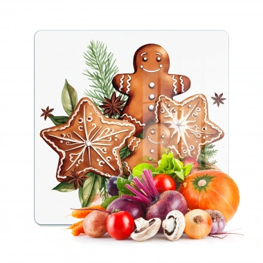 Decovetro Cam Kesme Tahtası ve Sunumluk Kare Gingerbread Yılbaşı Kurabiye Desenli 30 x 30 cm