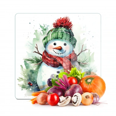 Decovetro Cam Kesme Tahtası ve Sunumluk Kare Kardan Adam Desenli 30 x 30 cm