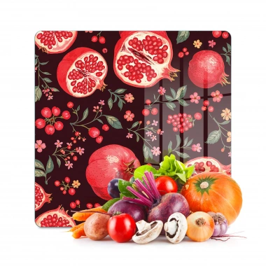 Decovetro Cam Kesme Tahtası ve Sunumluk Kare Nar Desenli 30 x 30 cm