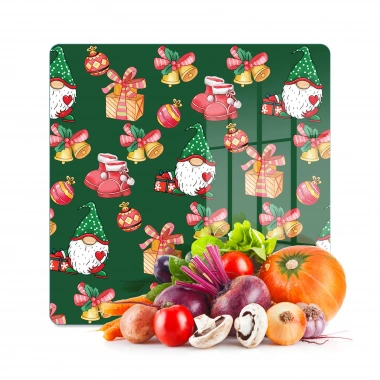 Decovetro Cam Kesme Tahtası ve Sunumluk Kare Noel Yılbaşı Desenli 30 x 30 cm