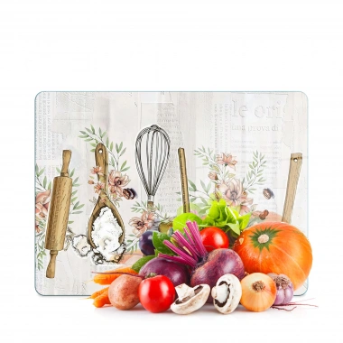Decovetro Cam Kesme Tahtası ve Sunumluk Kitchenware Desenli 20 x 30 cm