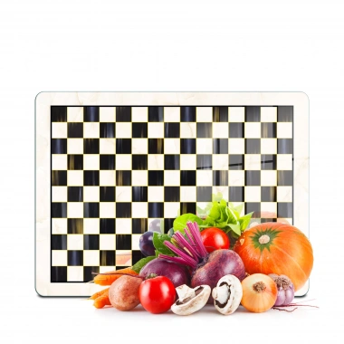 Decovetro Cam Kesme Tahtası ve Sunumluk MacKenzie Siyah Beyaz Dama 20x30 cm