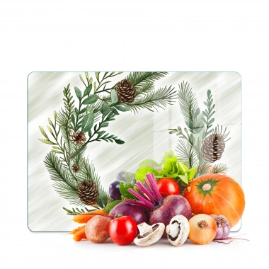 Decovetro Cam Kesme Tahtası ve Sunumluk Noel Yılbaşı Çelenk Desenli 30 x 40 cm