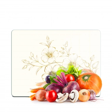 Decovetro Cam Kesme Tahtası ve Sunumluk Vintage Bej Çiçekler 30x40 cm