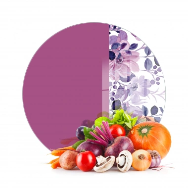 Decovetro Cam Kesme Tahtası ve Sunumluk Yuvarlak Vintage Lila Çiçekler 30x30 cm