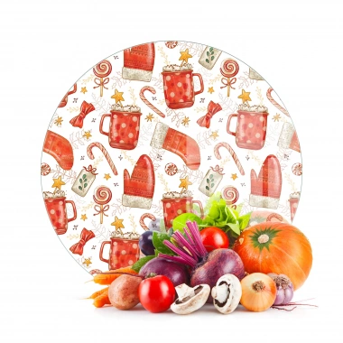 Decovetro Cam Kesme Tahtası ve Sunumluk Yuvarlak Christmas Yılbaşı Desenli 30 x 30 cm