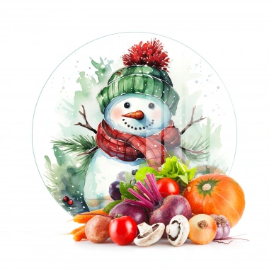 Decovetro Cam Kesme Tahtası ve Sunumluk Yuvarlak Kardan Adam Desenli 30 x 30 cm