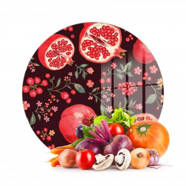 Decovetro Cam Kesme Tahtası ve Sunumluk Yuvarlak Nar Desenli 30 x 30 cm