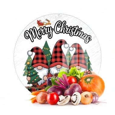 Decovetro Cam Kesme Tahtası ve Sunumluk Yuvarlak Yılbaşı Gnome Cüce Desenli 30 x 30 cm