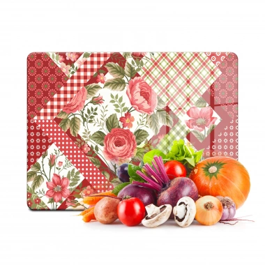 Decovetro Cam Kesme Tahtası ve Sunumluk Vintage Gül Çiçek Desenli 20x30 Cm