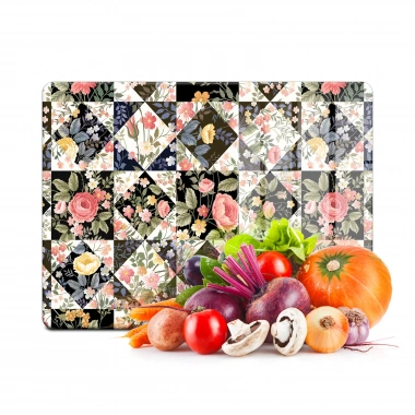 Decovetro Cam Kesme Tahtası ve Sunumluk Vintage Karışık Çiçek Desenli 30x40 Cm