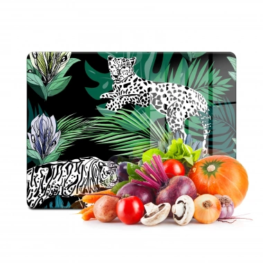 Decovetro Cam Kesme Tahtası ve Sunumluk Vintage Leopar Desenli 20x30 Cm