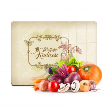 Decovetro Cam Kesme Tahtası ve Sunumluk Vintage Mutfağın Kraliçesi 20x30 Cm