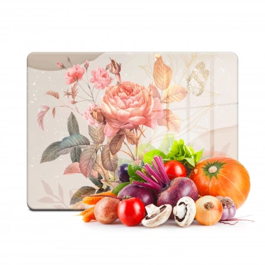 Decovetro Cam Kesme Tahtası ve Sunumluk Vintage Pastel Gül Desenli 20x30 Cm