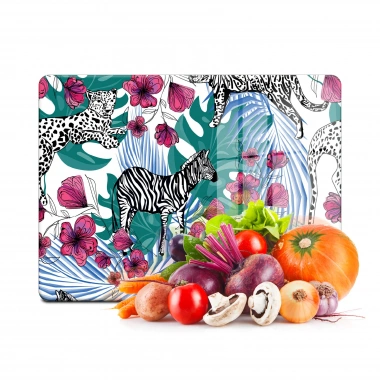 Decovetro Cam Kesme Tahtası ve Sunumluk Vintage Zebra Desenli 20x30 Cm