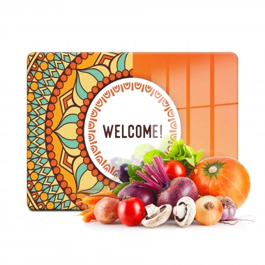 Decovetro Cam Kesme Tahtası ve Sunumluk Welcome Desenli 20x30 Cm