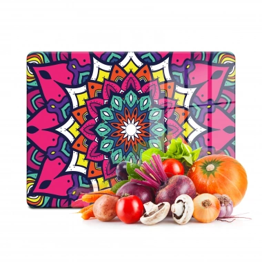 Decovetro Cam Kesme Tahtası ve Sunumluk Yaprak Mandala Desenli 30x40 Cm