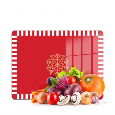 Decovetro Cam Kesme Tahtası ve Sunumluk Kırmızı Beyaz Kar Tanesi Desenli 20x30 cm