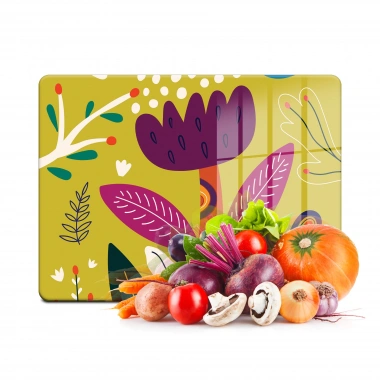 Decovetro Cam Kesme Tahtası ve Sunumluk Yeşil Lale Desenli 20x30 Cm