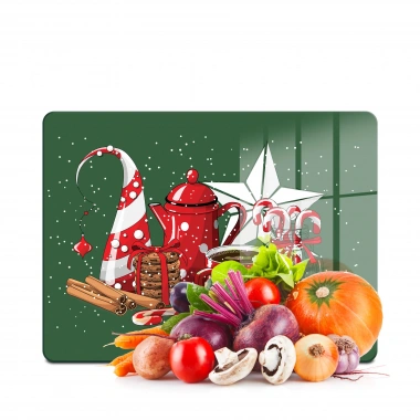 Decovetro Cam Kesme Tahtası ve Sunumluk Giorno Yeşil Yılbaşı Kar Desenli 30x40 cm