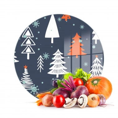 Decovetro Cam Kesme Tahtası ve Sunumluk Yuvarlak Ağaç Desenli 30x30 Cm