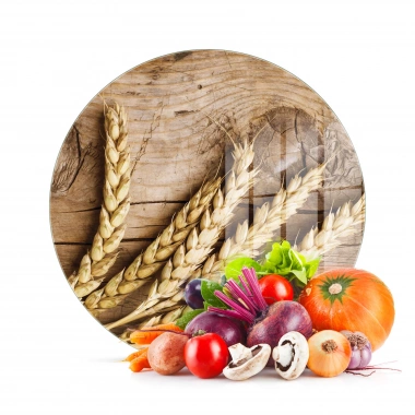 Decovetro Cam Kesme Tahtası ve Sunumluk Yuvarlak Burçak Desenli 30x30 Cm