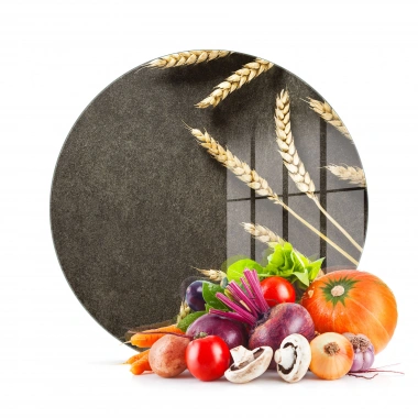 Decovetro Cam Kesme Tahtası ve Sunumluk Yuvarlak Burçak Desenli 30x30 Cm