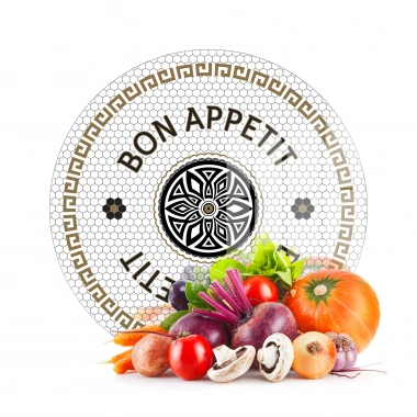 Decovetro Cam Kesme Tahtası ve Sunumluk Amore Yuvarlak Bon Appetit 30x30 cm