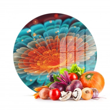 Decovetro Cam Kesme Tahtası ve Sunumluk Yuvarlak Çiçek Desenli 30x30 Cm