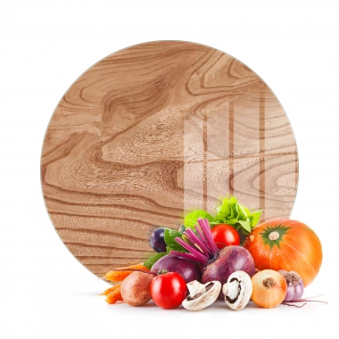 Decovetro Cam Kesme Tahtası ve Sunumluk Yuvarlak Dalgalı Ahşap Desenli 30x30 Cm