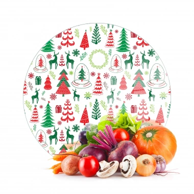 Decovetro Cam Kesme Tahtası ve Sunumluk Yuvarlak Karışık Yılbaşı Desenli 30x30 cm