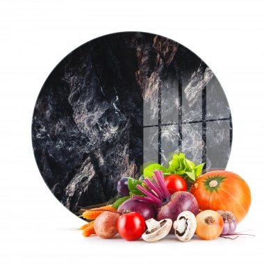 Decovetro Cam Kesme Tahtası ve Sunumluk Yuvarlak Doğal Taş Desenli 30x30 Cm