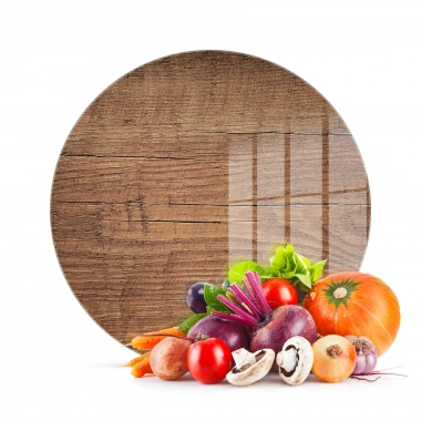 Decovetro Cam Kesme Tahtası ve Sunumluk Yuvarlak Eski Ahşap Desenli 30x30 Cm