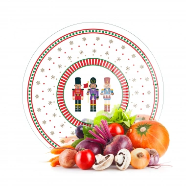 Decovetro Cam Kesme Tahtası ve Sunumluk Yuvarlak Yılbaşı Fındıkkıran Desenli 30x30 cm