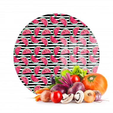 Decovetro Cam Kesme Tahtası ve Sunumluk Yuvarlak Karpuz Desenli 30x30 Cm