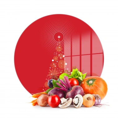 Decovetro Cam Kesme Tahtası ve Sunumluk Yuvarlak Kırmızı Yılbaşı Ağacı Desenli 30x30 cm