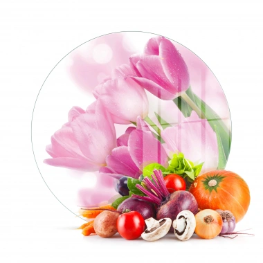 Decovetro Cam Kesme Tahtası ve Sunumluk Yuvarlak Lale Desenli 30x30 Cm