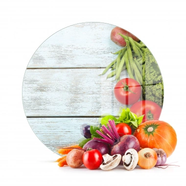 Decovetro Cam Kesme Tahtası ve Sunumluk Yuvarlak Mavi Ahşap Desenli 30x30 Cm