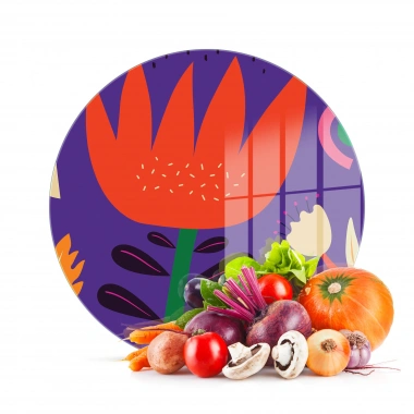 Decovetro Cam Kesme Tahtası ve Sunumluk Yuvarlak Mor Lale Desenli 30x30 Cm