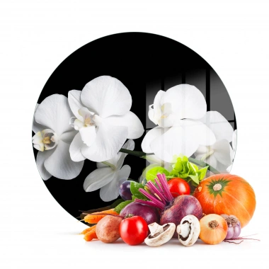 Decovetro Cam Kesme Tahtası ve Sunumluk Yuvarlak Orkide Desenli 30x30 Cm