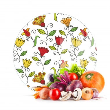 Decovetro Cam Kesme Tahtası ve Sunumluk Yuvarlak Renkli Çiçekler Desenli 30x30 Cm