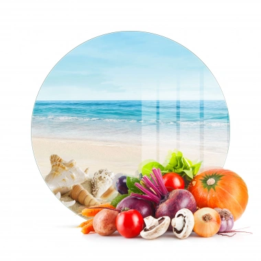 Decovetro Cam Kesme Tahtası ve Sunumluk Yuvarlak Sahil Deniz Yıldızı Desenli 30x30 Cm