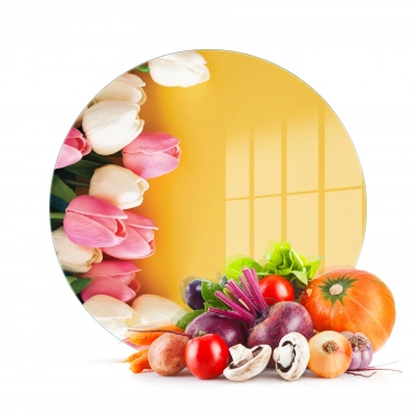 Decovetro Cam Kesme Tahtası ve Sunumluk Yuvarlak Sarı Lale Desenli 30x30 Cm