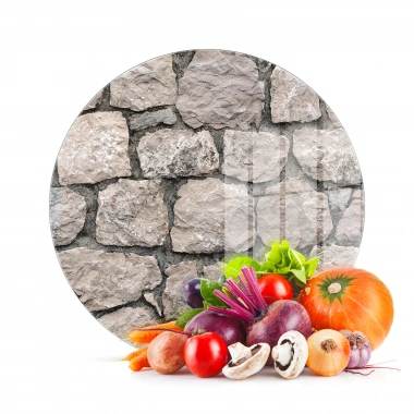 Decovetro Cam Kesme Tahtası ve Sunumluk Yuvarlak Taş Duvar Desenli 30x30 Cm