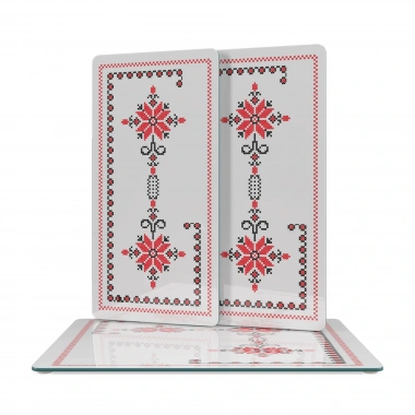 Decovetro Cam Sunum Servis Tabağı 3lü Dikdörtgen Set Kanaviçe Desenli